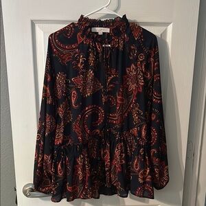 LOFT Women's Blouse - Black and Red Paisley